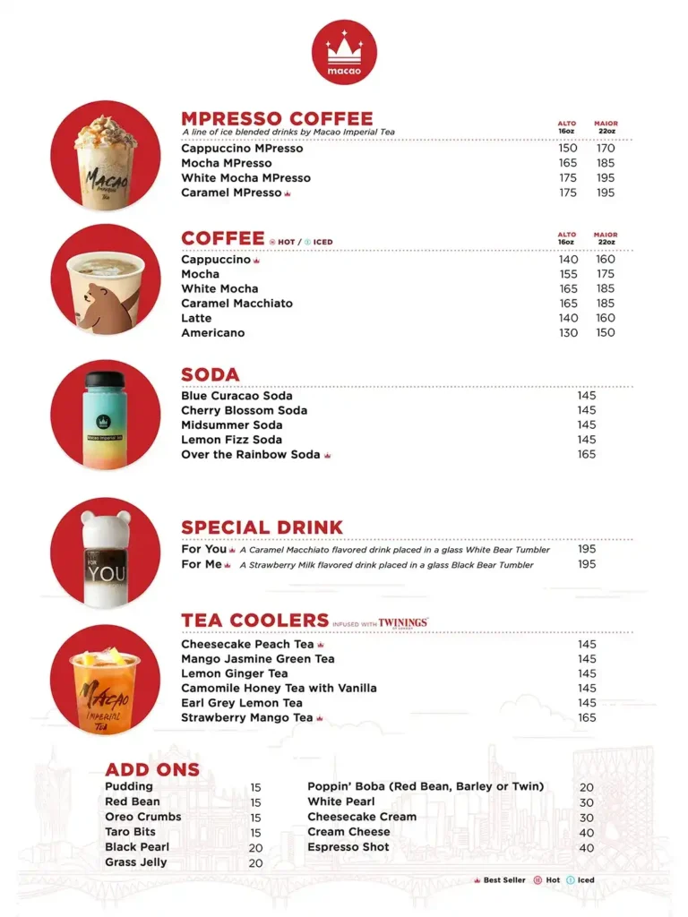 Macao Imperial Tea, Coffe Menu